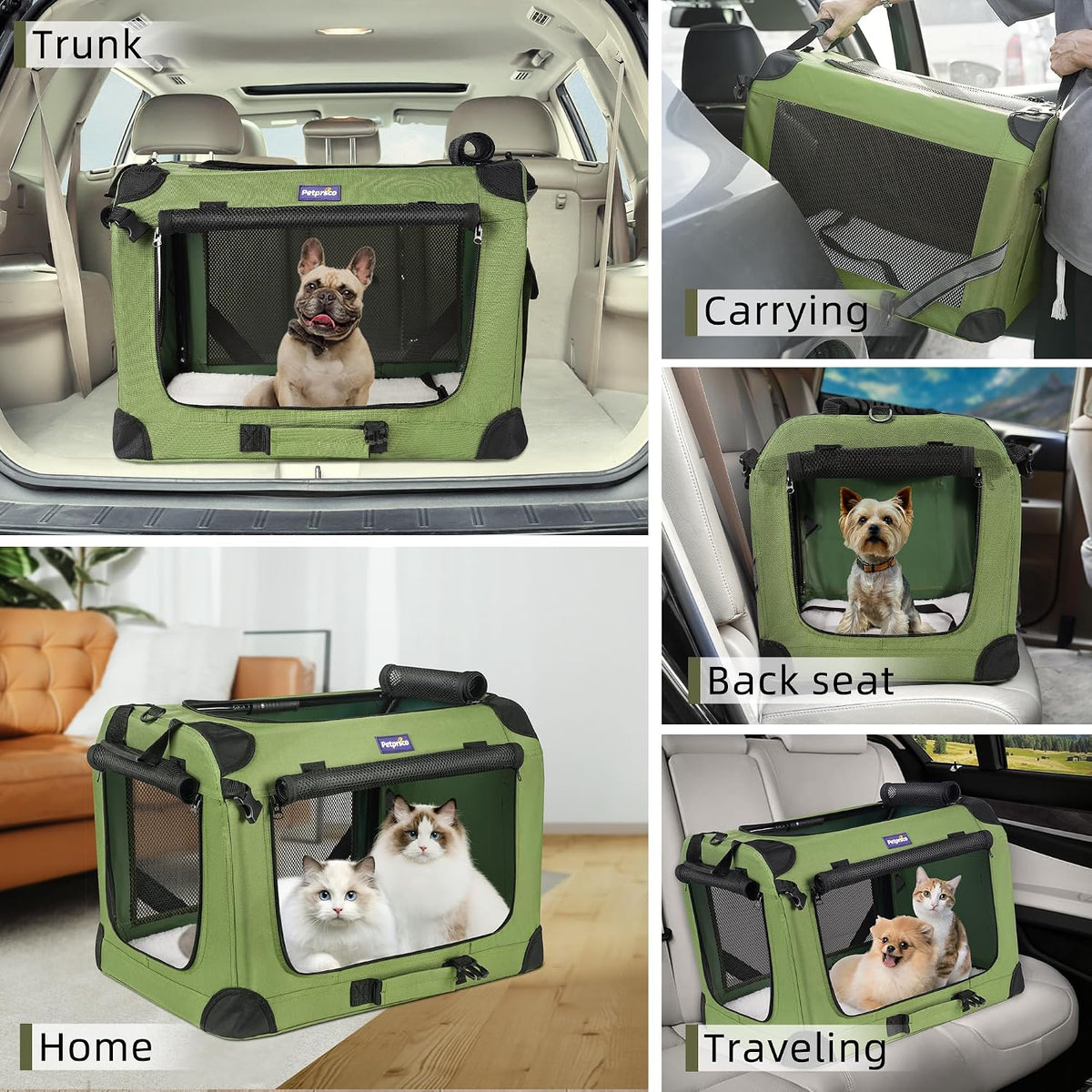 Petprsco Large Cat Carrier for 2 Cats/Small Dogs 24"x17"x17" for Car Travel