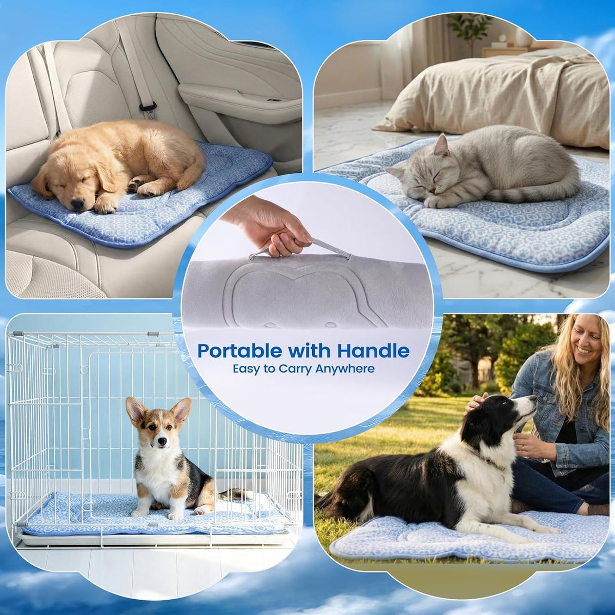 Dog Cooling Mat, Thick Cooling Mat for Dogs with PCM & Thermochromic Tech, Dual-Sided Durable Waterproof Cool Pet Bed Mat for All-Year Use, Q-Max>0.5, Machine Washable, Non-Toxic - M(19" x 29")