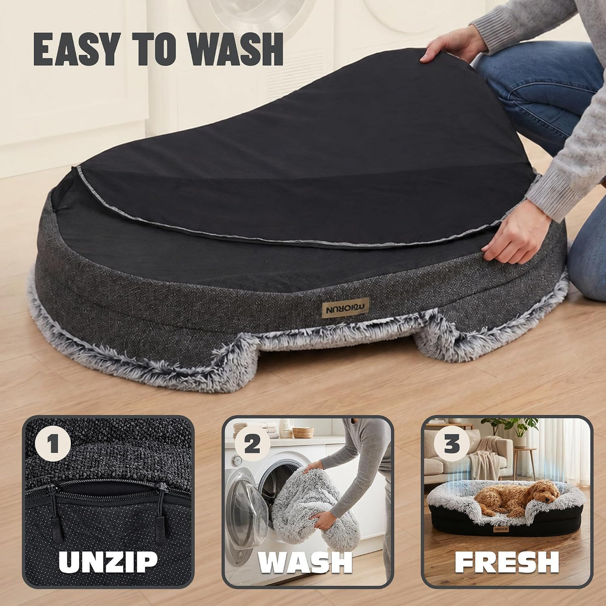 Miorun Fluffy Orthopedic Dog Beds Large Sized Dog, 40" Bolster Sofa Bed