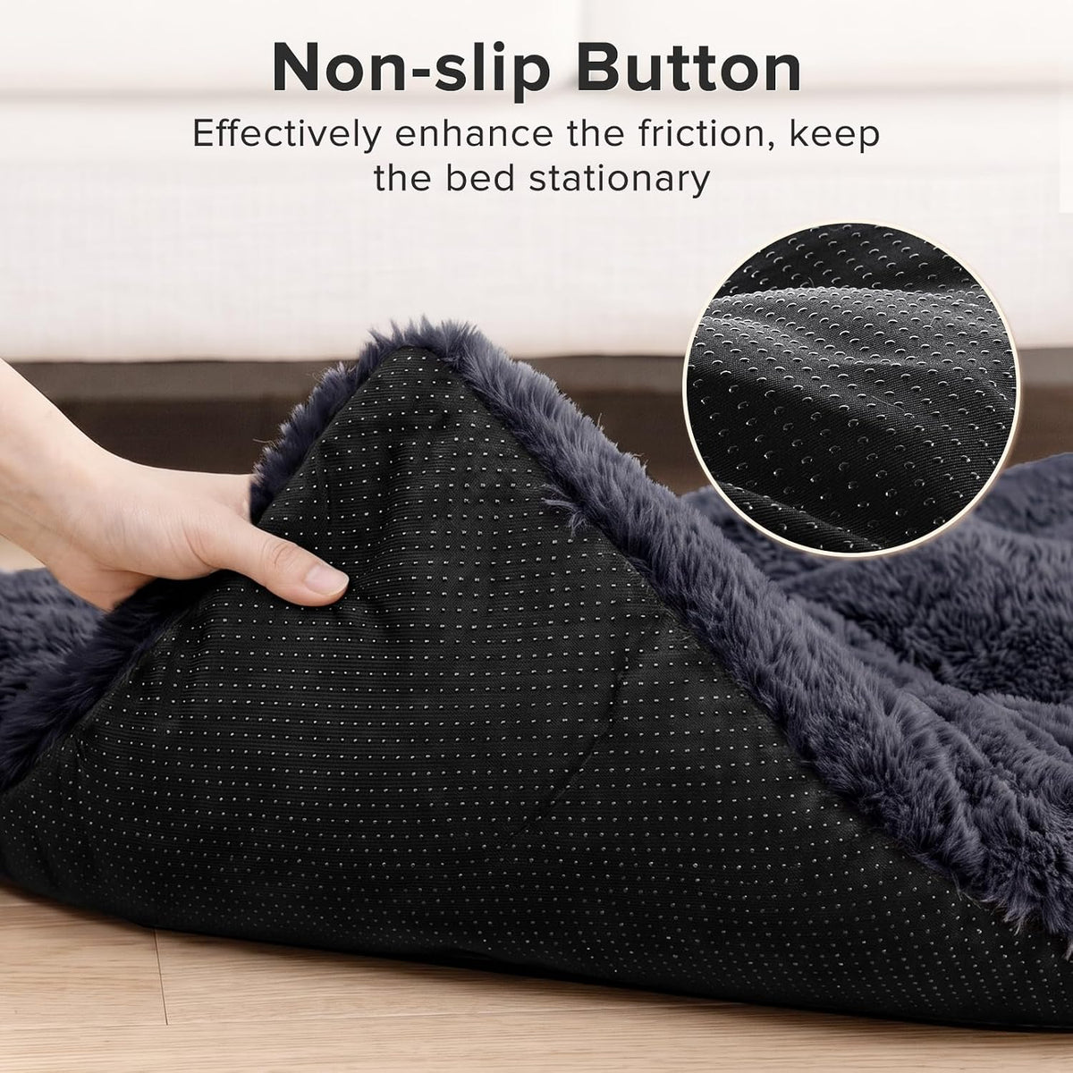 JOEJOY Dog Bed Crate Pad, Deluxe Plush Washable Dog Beds Fulffy Soft Kennel Pad Anti-Slip Pet Sleeping Mat for Small Dogs, 23" x 18", Dark Grey