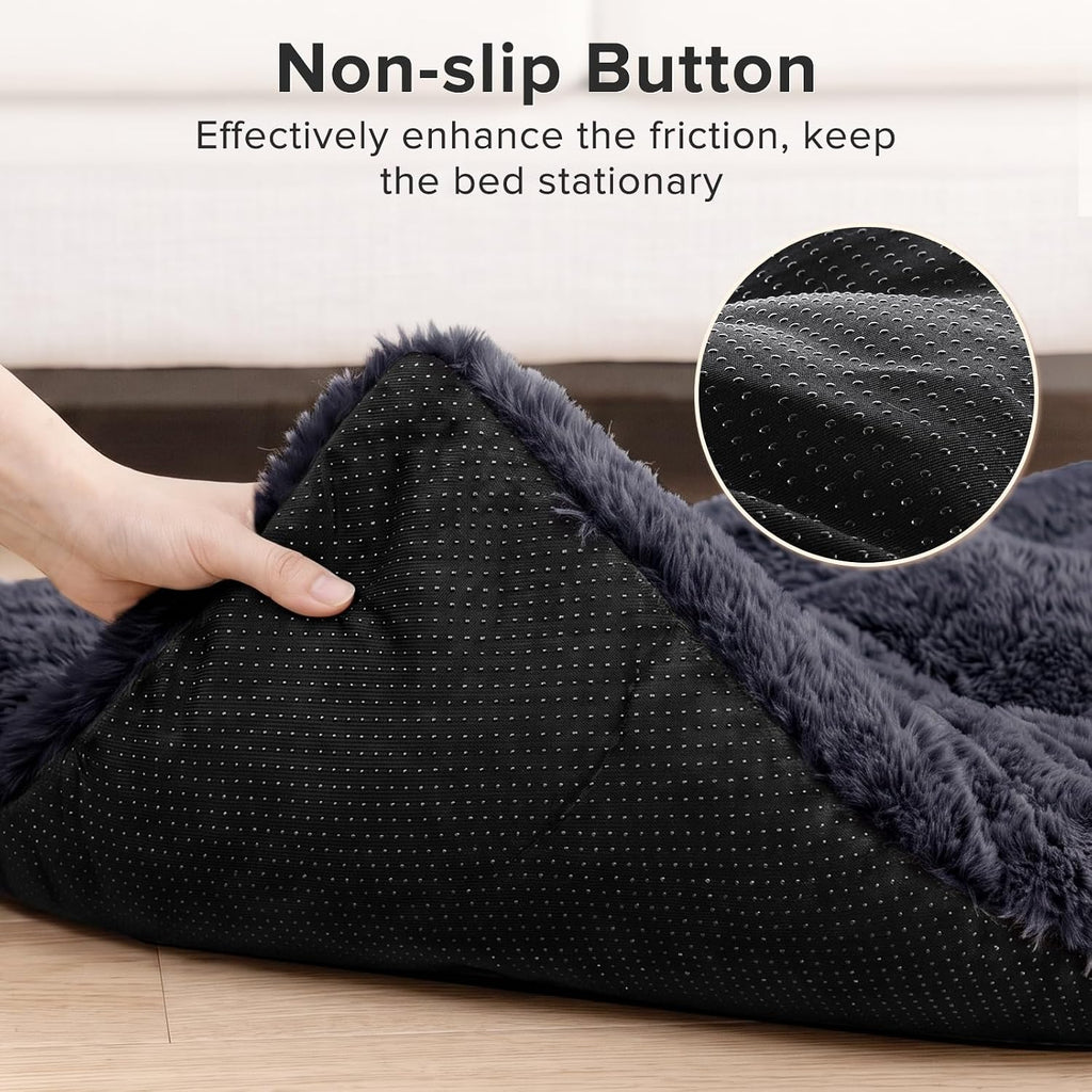 JOEJOY Large Dog Bed Crate Pad, Deluxe Plush Washable Dog Beds Fulffy Soft Kennel Pad Anti-Slip Pet Sleeping Mat for Extra Large Medium Small Dogs, 40" x 27", Dark Grey