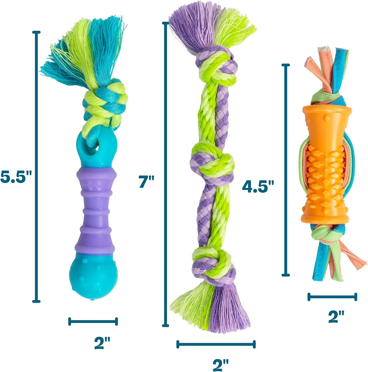 Dental Chew Pack Mini Dog Chew Toys, 7", 3-Pack | Helps Keep Teeth Clean, Massages Gums, Multi-Textured, Fetch & Tug, Moderate Chewers, Small Dogs & Teething Puppies