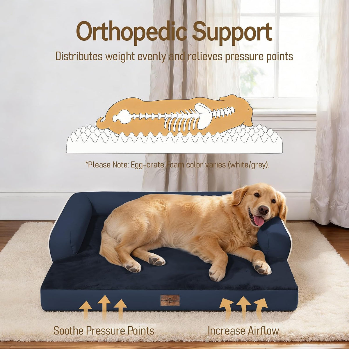 Comfort Expression Washable Dog Bed with Bolster for Medium to Large Dogs