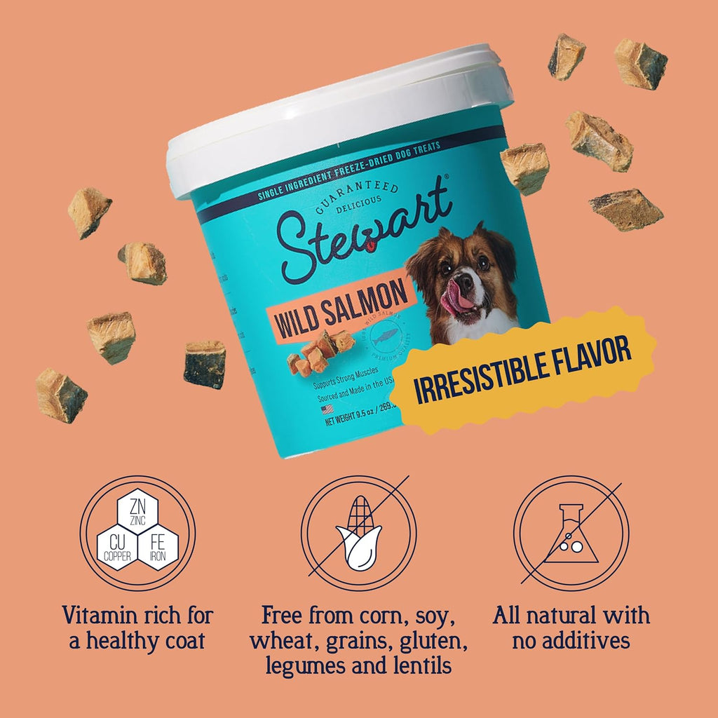 Stewart Freeze Dried Dog Treats, 100% Wild Salmon, 9.5 oz Tub