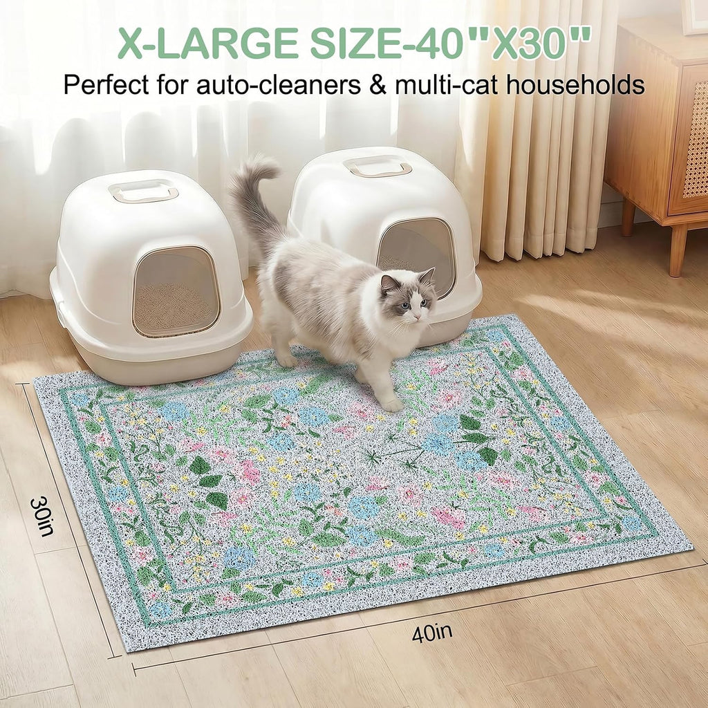 Glittme Cat Litter Mat, 40"x30" Non-Slip Washable Trapping Mat for Cats | Litter Trapping Mat With Thick PVC Coil To Catch Scatter, Soft On Paws And Waterproof Bottom To Protect Floors