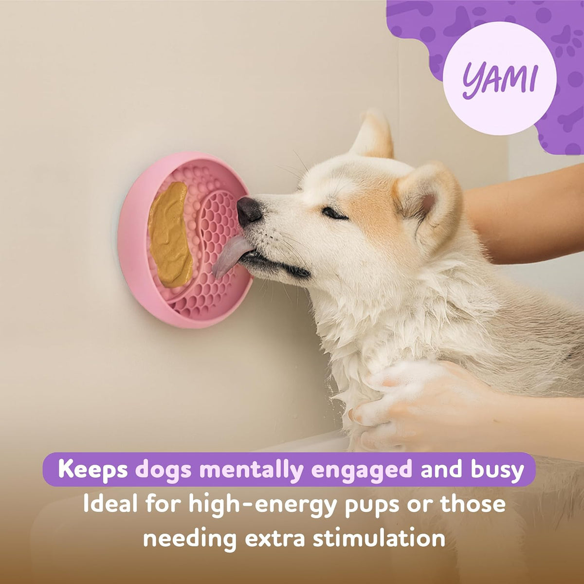 YAMI Dog Lick Bowl, Lick Mat for Dogs, Wet Food Cat Slow Feeder, Freeze Bowl, Enrichment & Puzzle Toy for Anxiety Relief, Food-Grade Silicone, Suction Cups, Dishwasher Fit, for All Breed (Light Pink)