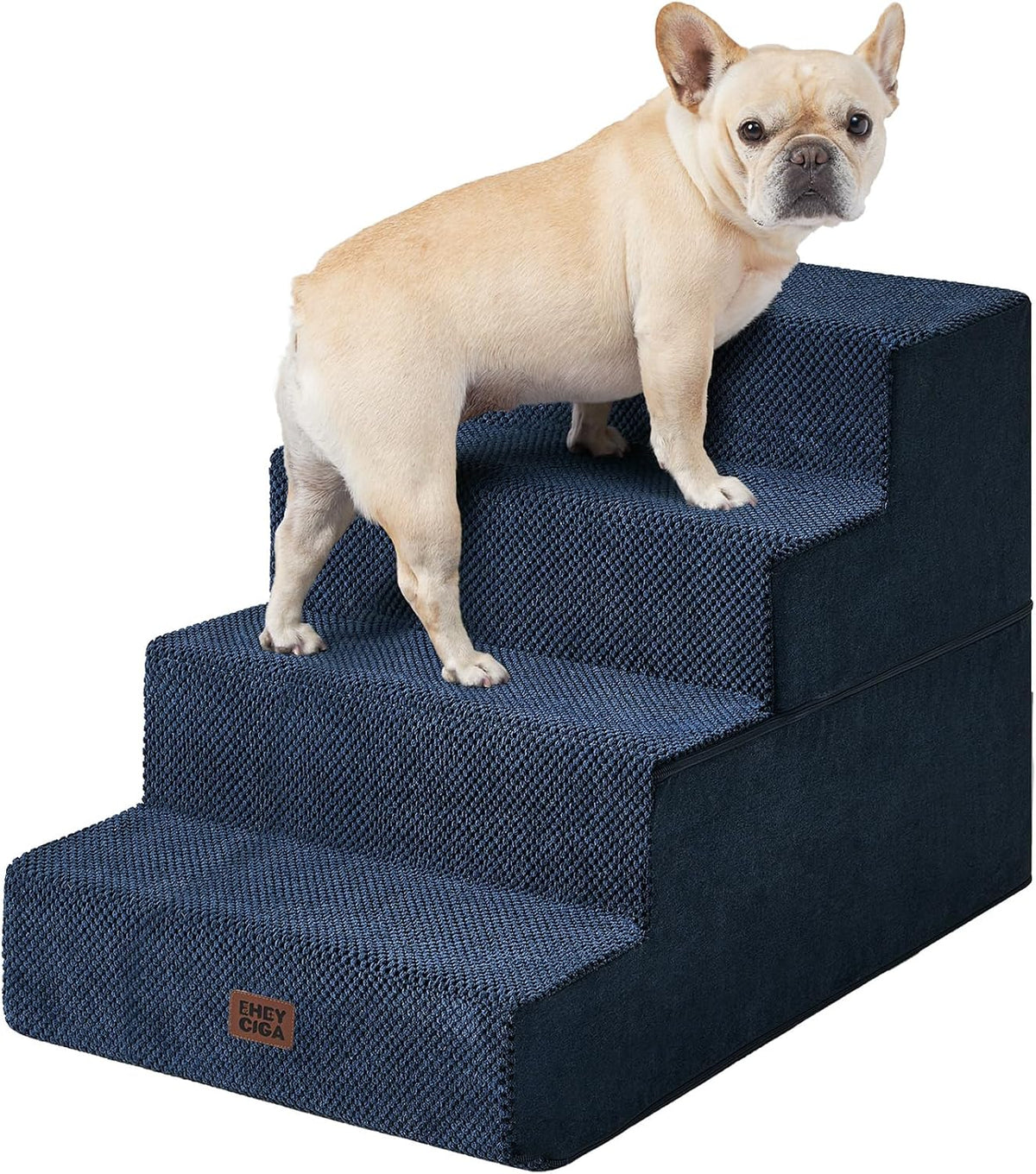 EHEYCIGA Dog Stairs for Bed 20" H, 4-Step Extra Wide Dog Steps, Navy