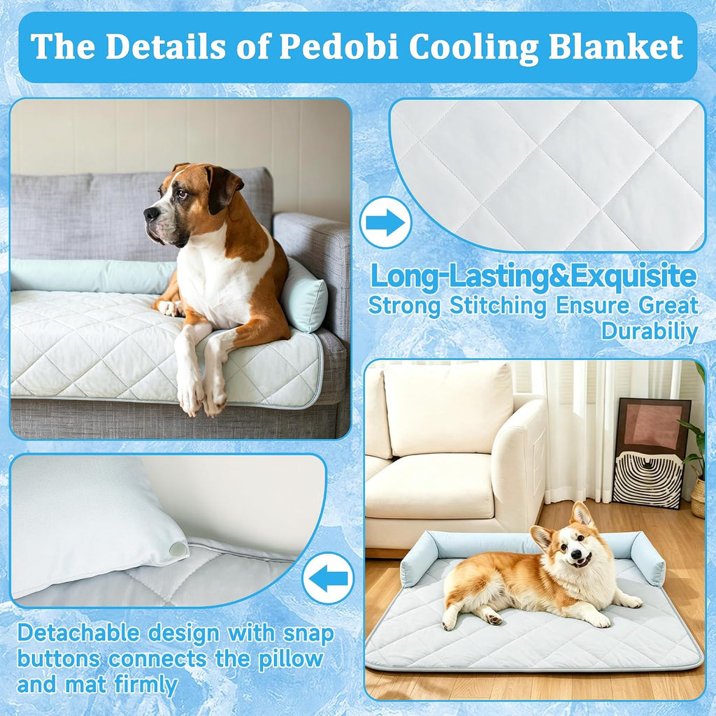 Cooling Blanket for Dogs, Dog Cooling Mat & Bed, Furniture Protector with Removable Washable Pillow, Durable & Breathable Pet Throw for Sofa, Car and Furniture Protector, X-Large