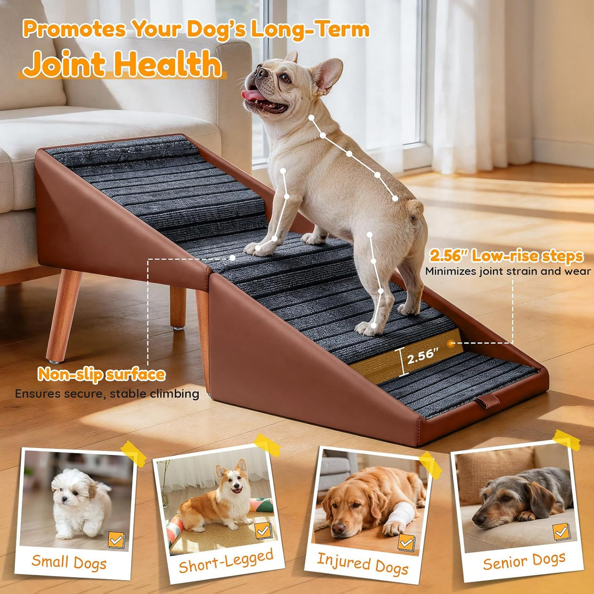 17" H Dog Stairs for Small Dogs – 4-Step Non-Slip Dog Ramp for Couch