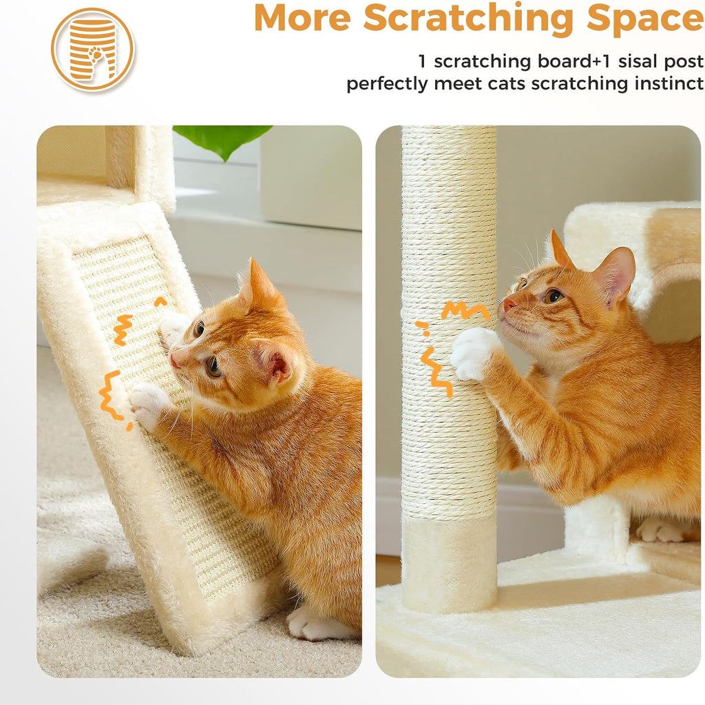 PAWZ Road Cat Tree, 35" Cat Tower with Dual Condos for Indoor Cats, Beige