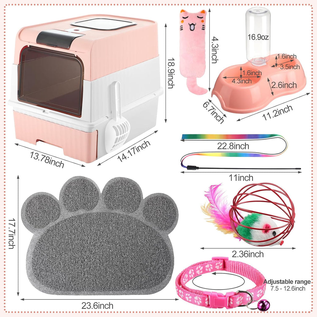 Tioncy 7 Pcs Kitten Litter Box Starter Kit, Enclosed with Shovel, Pink