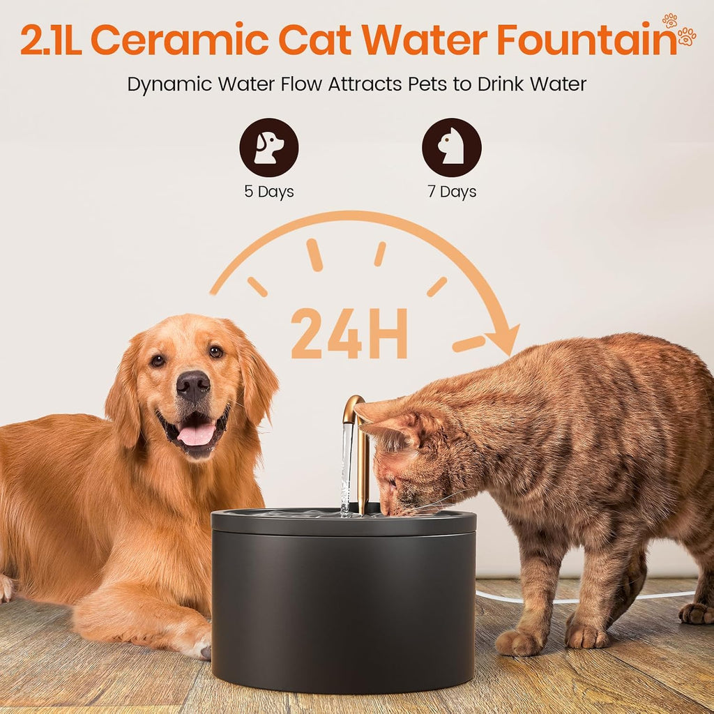 MISFANS Ceramic Cat Water Fountain, All-Ceramic Body, Pure Copper Spout