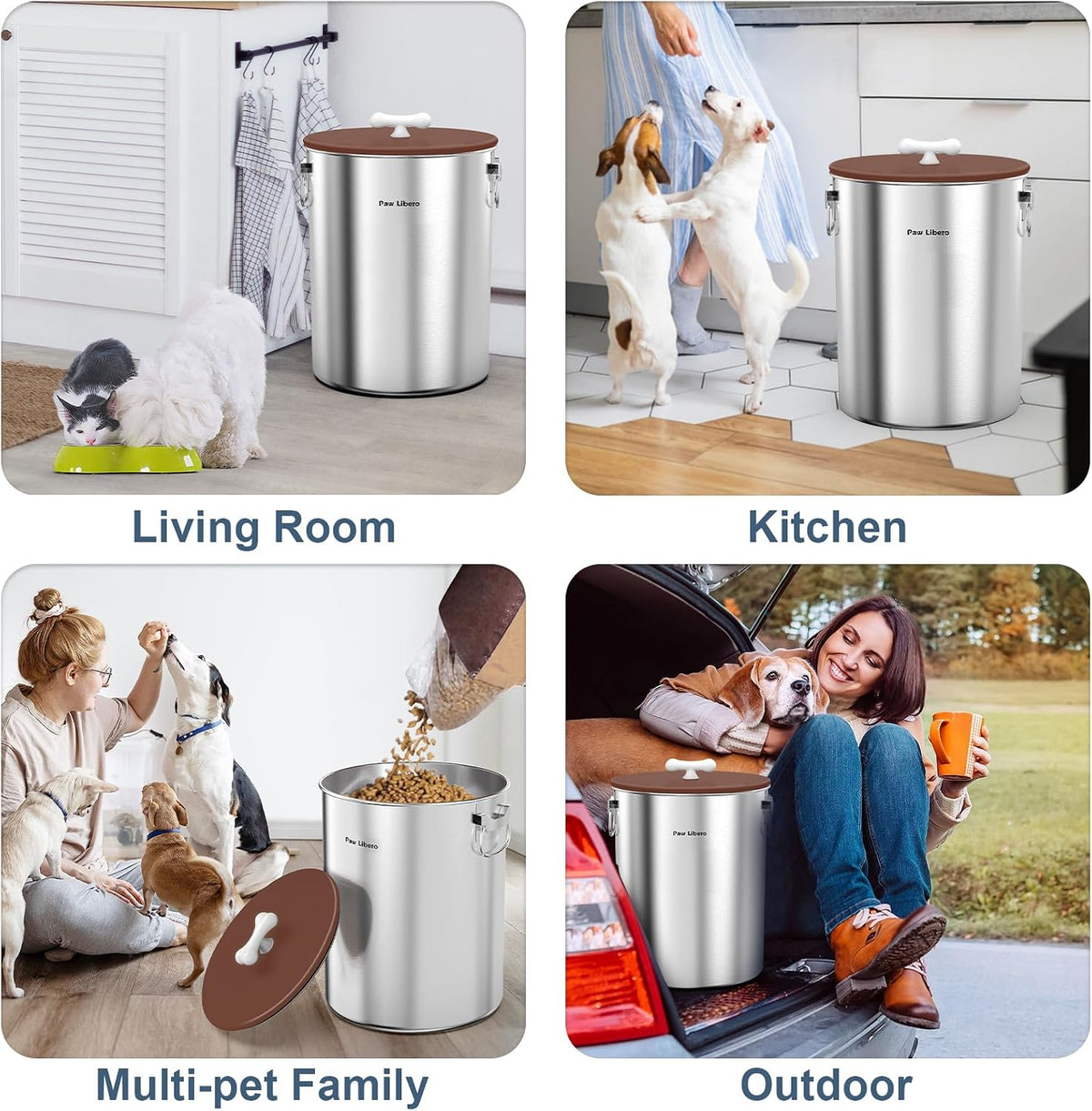 Paw Libero 25 Lbs Stainless Steel Dog Food Storage Container with Airtight Lid & Ceramic Bone Handle, Large Metal Dog Food Bin for Dogs & Cats, Keep Fresh, Easy to Clean