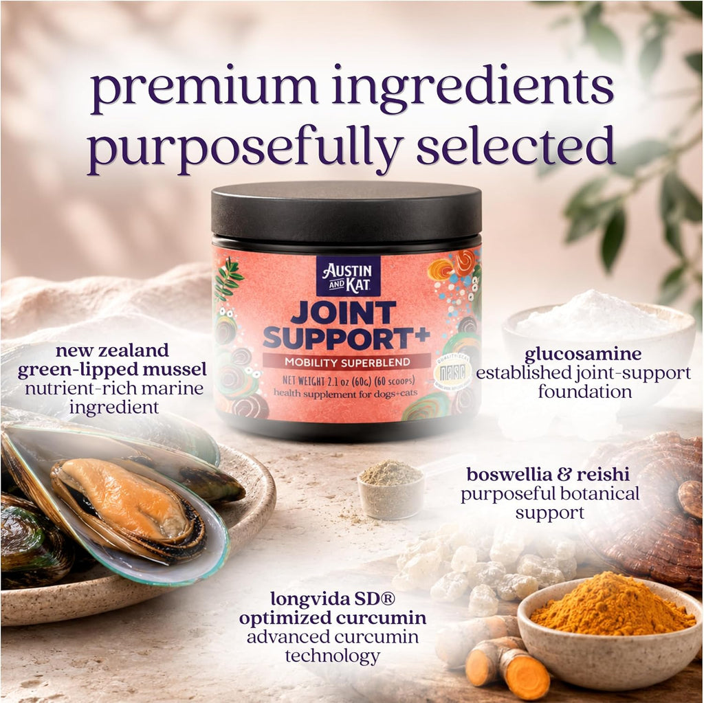Austin And Kat Joint Support+ Powder for Dogs & Cats, 2.1 oz, 60 Scoops