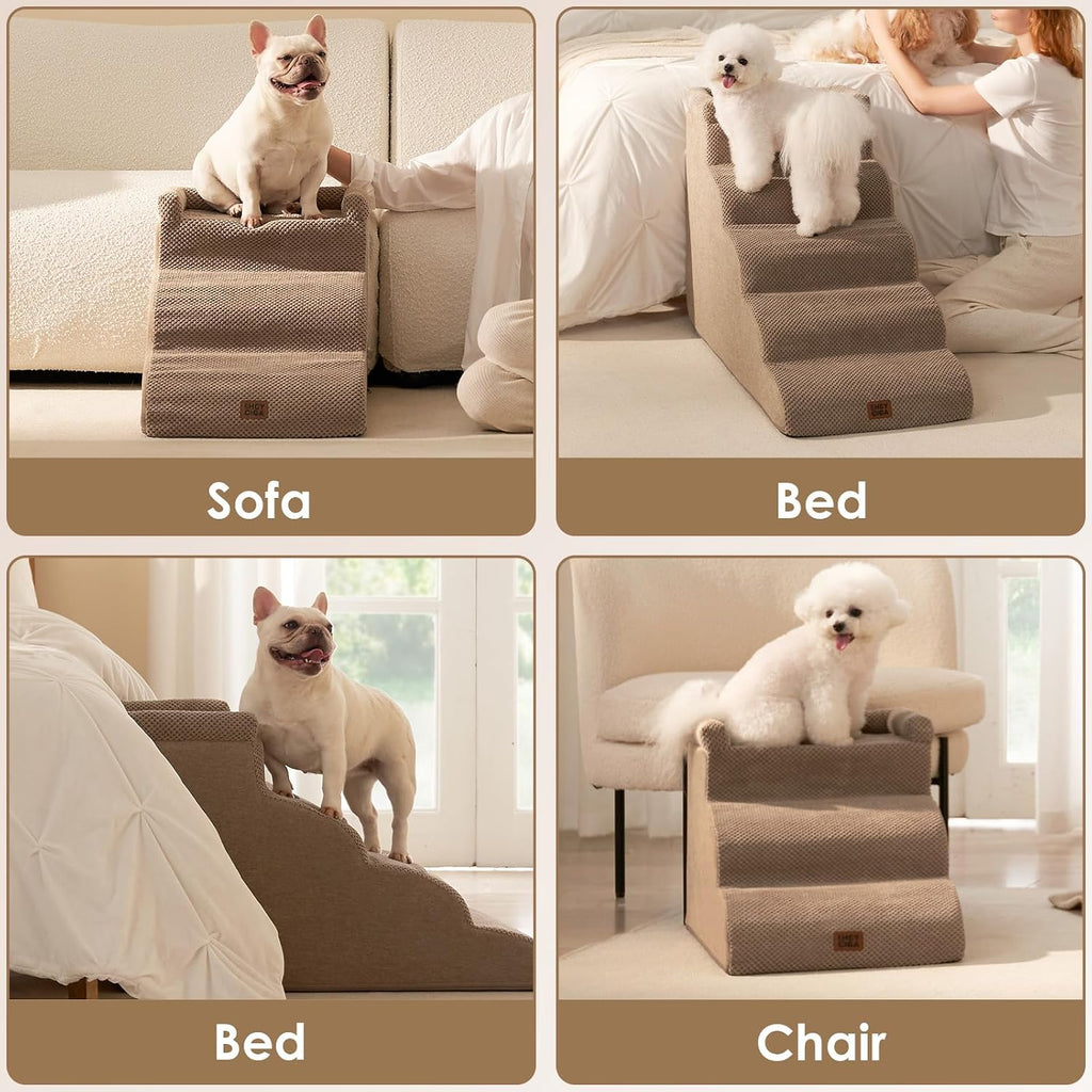 EHEYCIGA 3-Step Curved Dog Stairs for Small Dogs 14" H, Camel