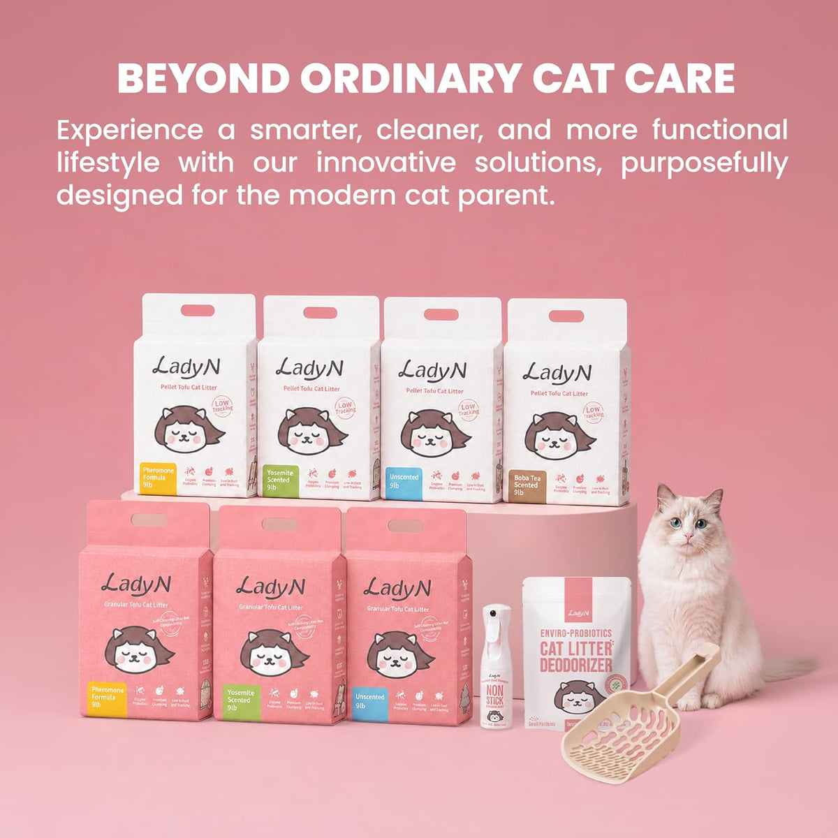 Lady N Tofu Cat Litter, Low Dust Compatible with Auto-Box Unscented 18lb | Mini-Pellet Shape, Strong Clumping, Ultra Absorbent, Activated Charcoal Odor Control
