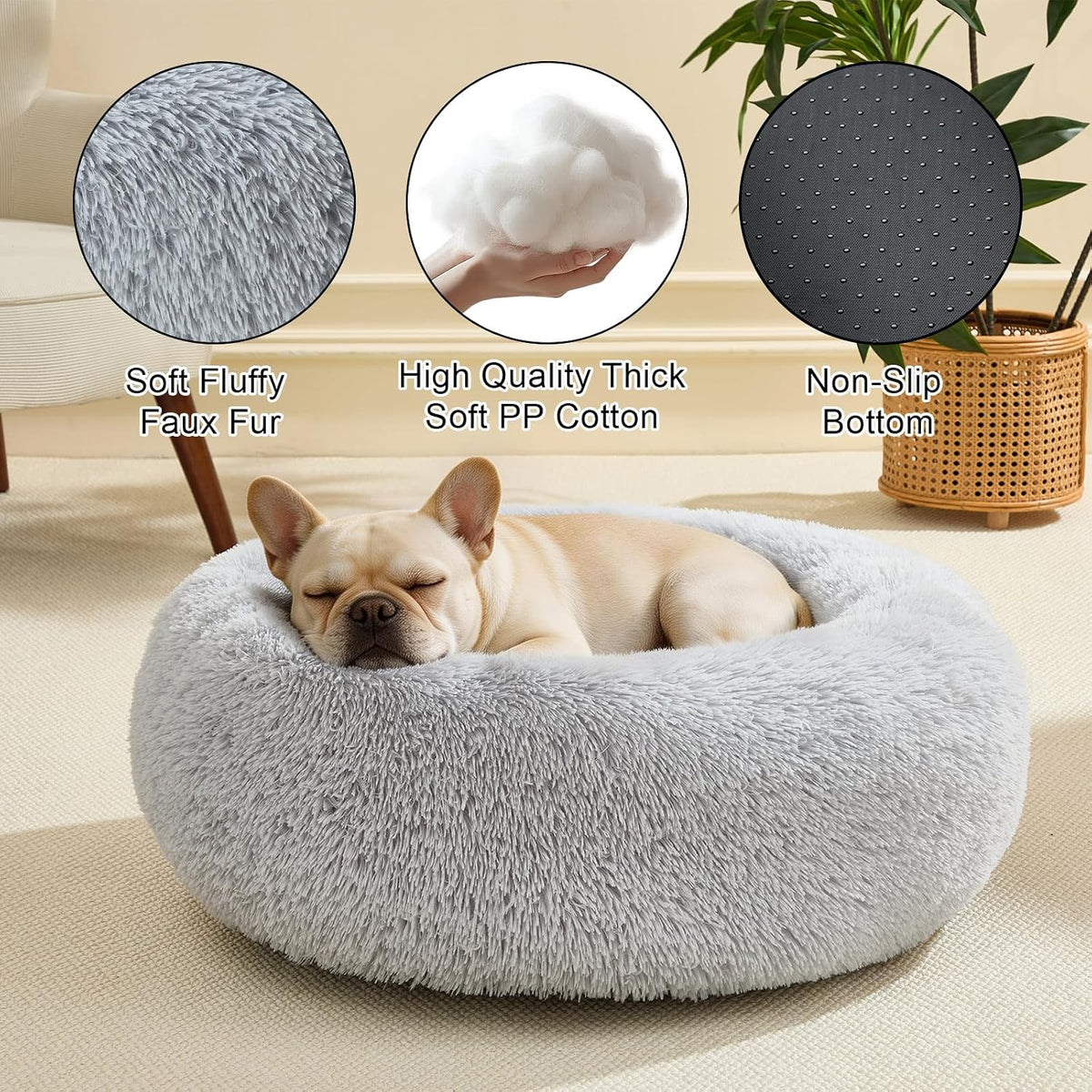 Dog Calming Beds for Large Dogs Round Donut Washable Large Sized Dog Bed
