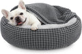 Dog Bed with Attached Blanket for Small Dogs or Cats, Soft Plush Cozy Donut Cuddler Hooded Pet Beds Washable. Round Puppy Bed Orthopedic, Calming Cat Cave Bed. Anti-Slip Bottom 26inch