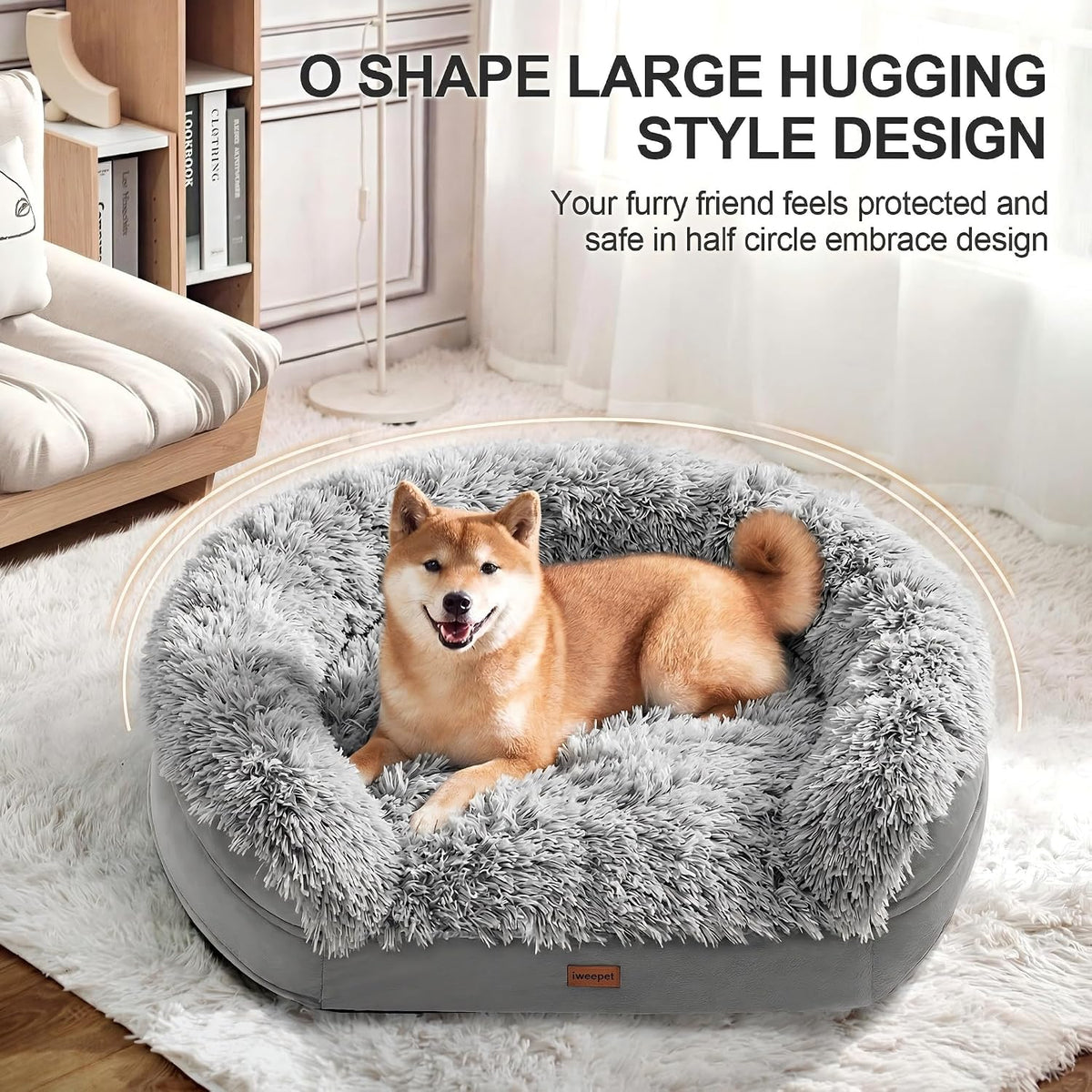 iweepet Fluffy Calming Orthopedic Dog Beds Large Sized Dog,44‘’Dog Sofa Bed