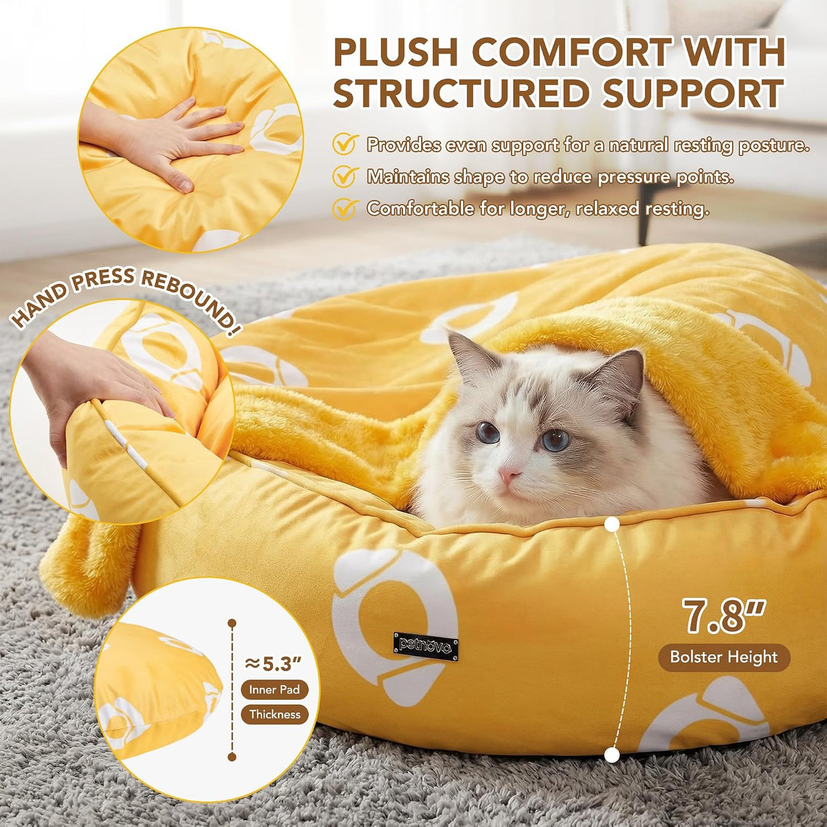 PETNOVO Dog Bed with Reversible Blanket for Cats and Small to Medium Dogs