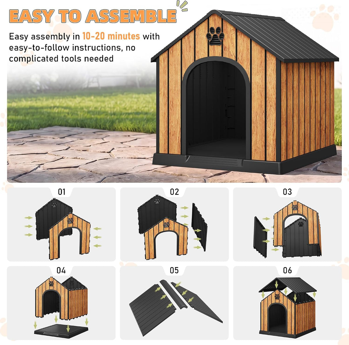 Bifanuo Plastic Dog House Outdoor for Large Dogs, 36.2" L x 38" W x 38" H