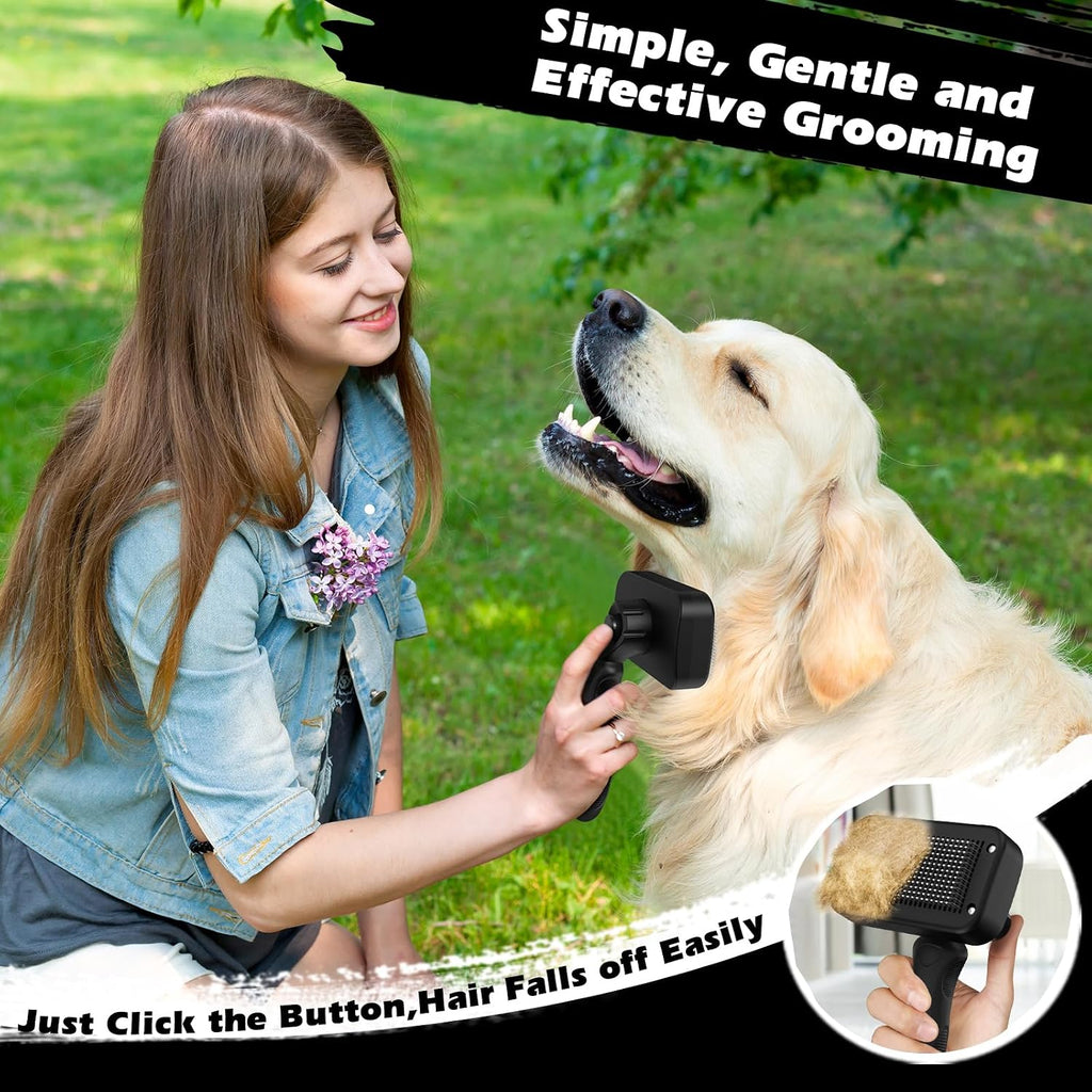Professional 3PCS Self Cleaning Slicker Brush & Pet Grooming Rake & Flea Comb for Dogs,Cats and Horses | Double-Sided Dematting Comb & Skin Friendly Deshedding Grooming Tool | Pet Supplies