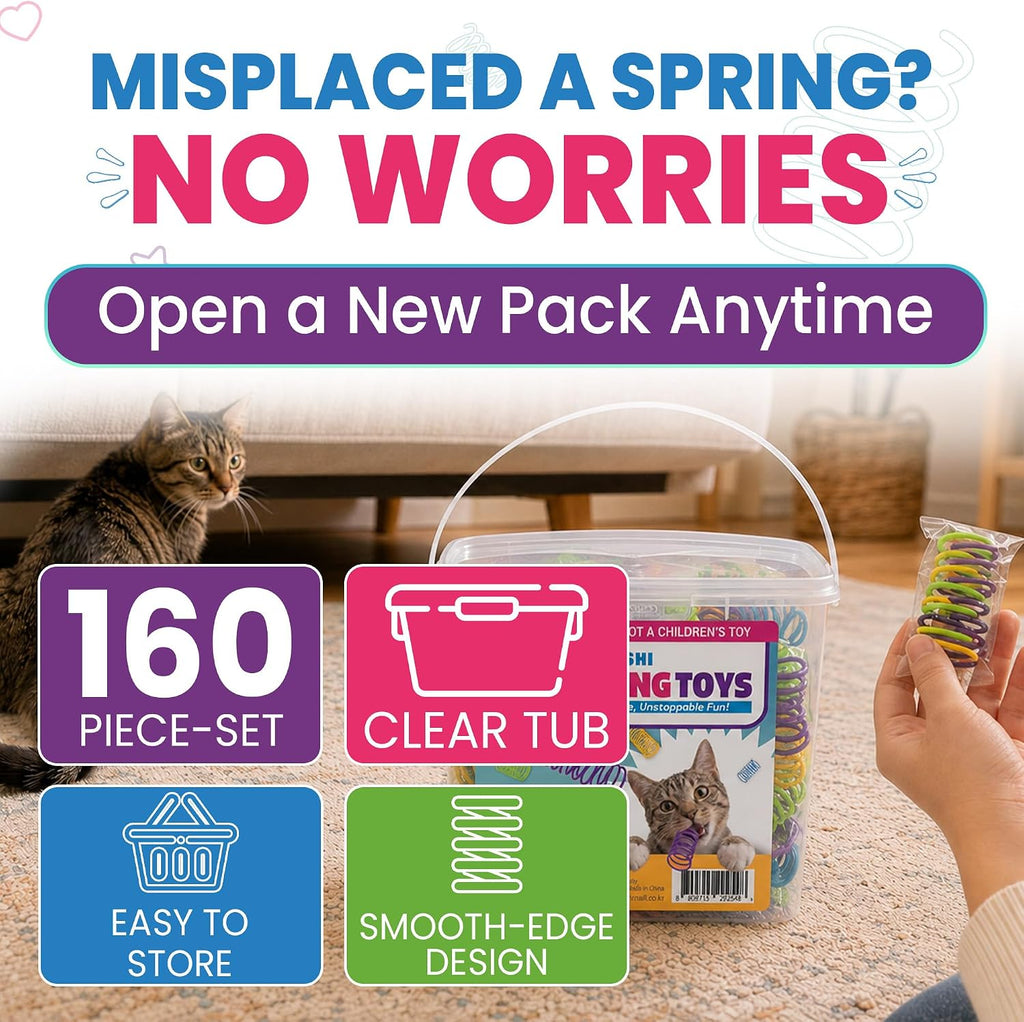 HA SHI 160pc Cat Spring Toys - Spiral Coils for Indoor Cats & Kittens