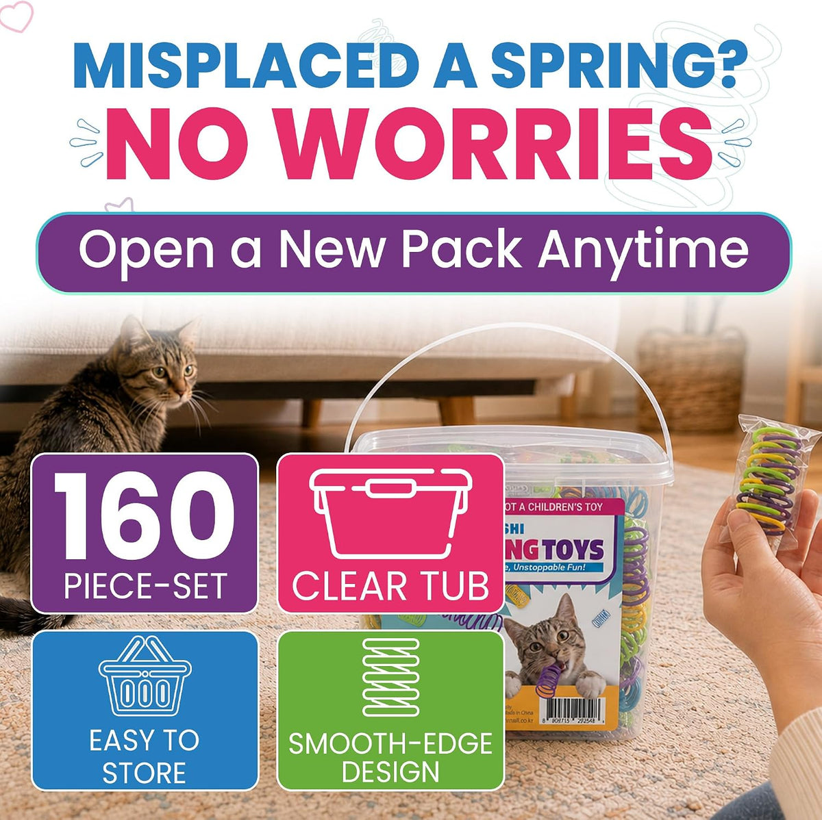 HA SHI 160pc Cat Spring Toys - Spiral Coils for Indoor Cats & Kittens
