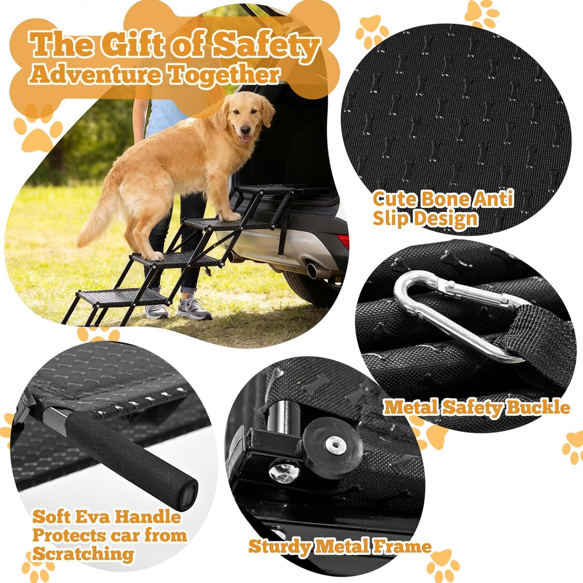 Extra Wide Dog Stairs for Car, 5-Step Pet Stairs for Senior & Large Dogs