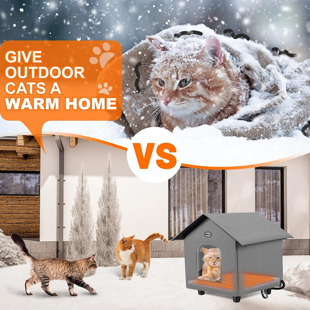 Dreyoo 1 Pack Heated Cat House Weatherproof, Dark Gray