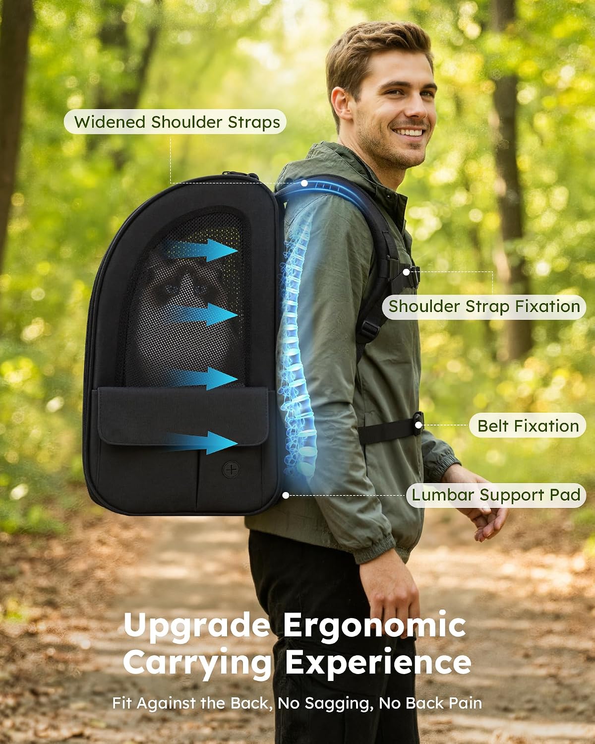 pecute Dog Backpack Expandable, Cat Carrier Backpack Breathable, Large