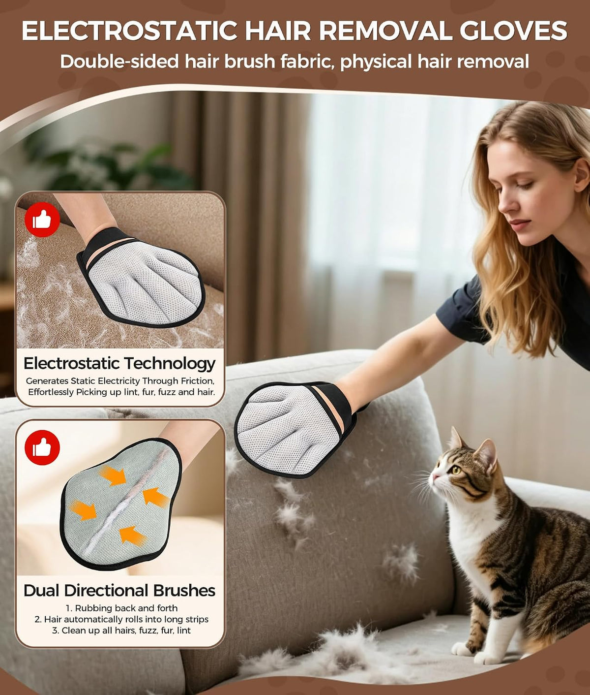 Pet Hair Removal Glove for Dogs & Cats, Magic Pet Hair Remover for Furniture Carpet Clothes Laundry, Reusable Multi-Surface Cleaning Tool, 1 Pack, Grey