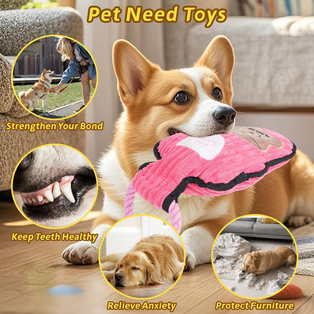 2-Pack Crinkle and Squeaky Dog Toys & Tough Tug of War Set - No Stuffing Chew-Resistant Plush Toys to Keep Them Busy, Best Birthday Gift for Small/Medium/Large Breeds (Dino & Gorilla)
