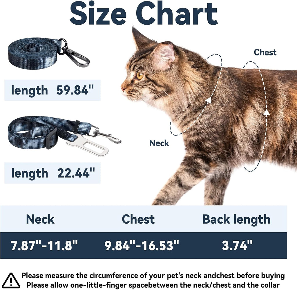 Cat Harness and Leash Set, 3-in-1 Escape Proof Adjustable, Comfortable Soft Lightweight, Safe, Easy to Wear, Walking Travel Kitten Harness for Small Medium Large Cats （Black