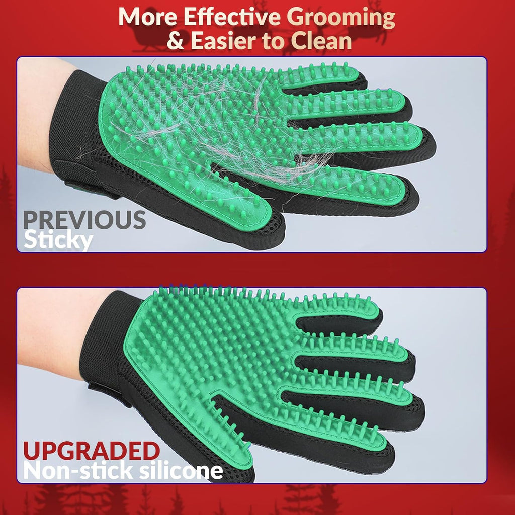 Pet Hair Removal Glove with 255 Silicone Tips for Dogs & Cats, 1 Pair Green | 2-in-1 Deshedding & Massage Mitt, 5-Finger Flexible Design, for Bathing & Grooming, Safe for Long/Short/Curly Hair Pets 