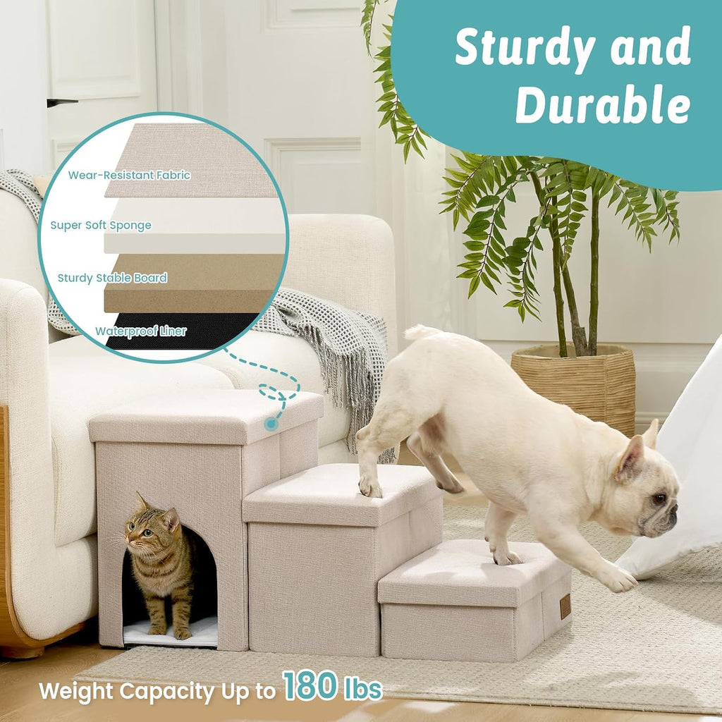 COZY KISS Dog Stairs with Storage, 22.6" H Dog Steps with Condo, 4-Step