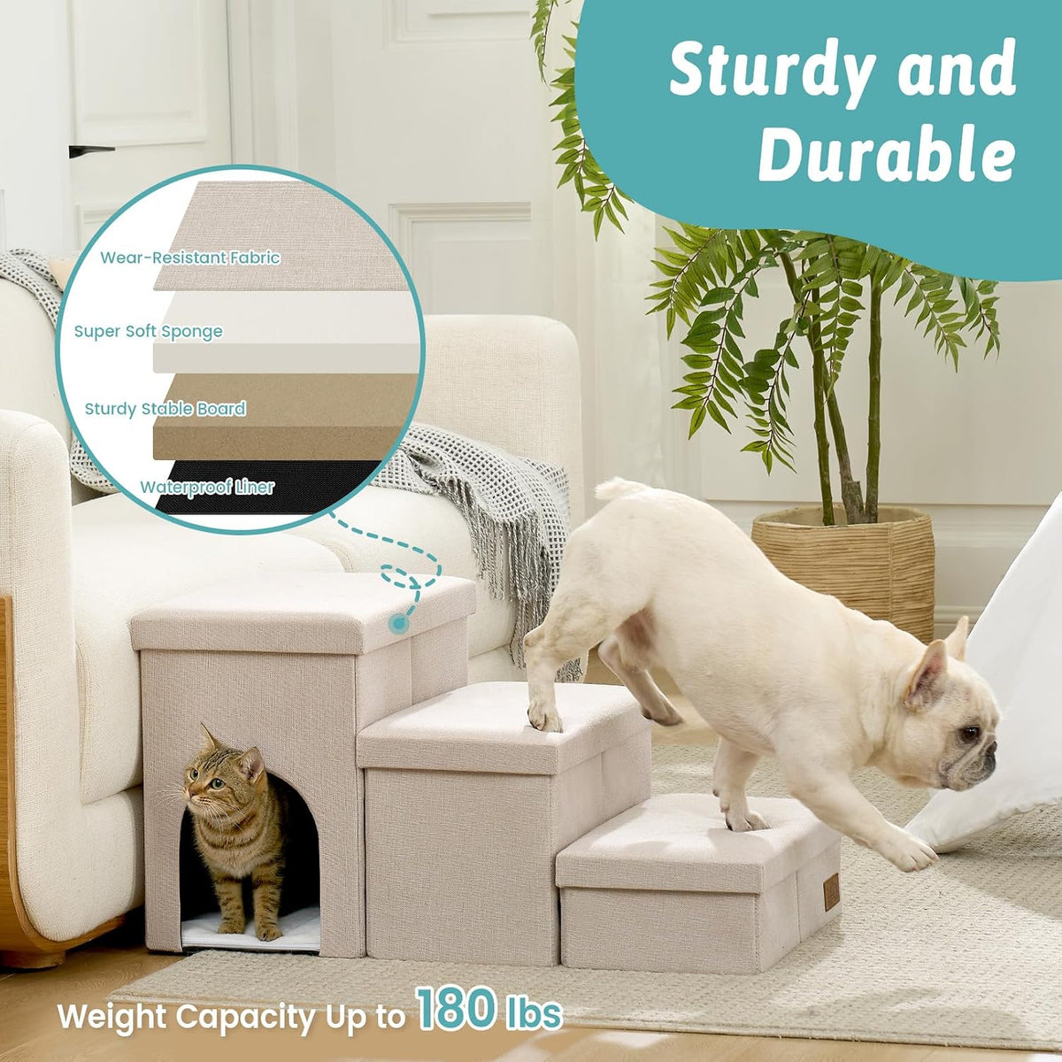COZY KISS Dog Stairs with Storage, 22.6" H Dog Steps with Condo, 4-Step