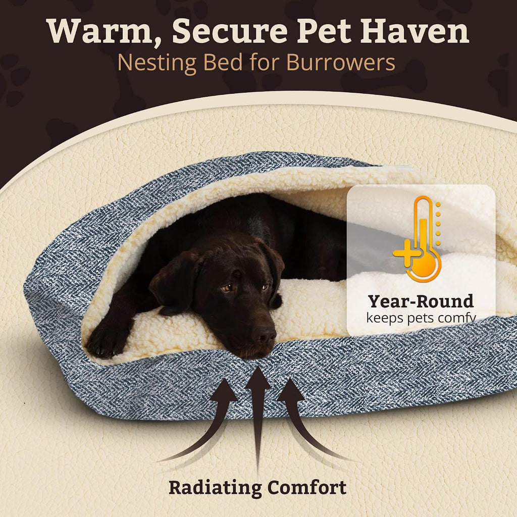 Snoozer Rectangle Cozy Cave Dog Bed, Hooded Dog Bed, Palmer Indigo (XL)