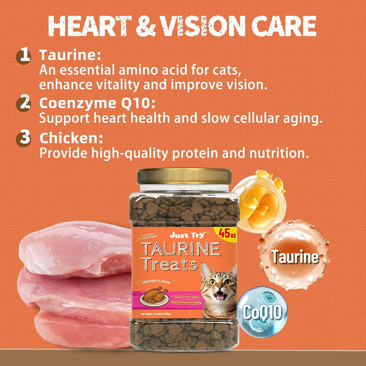 Just Try Taurine CatTreats with Coenzyme Q10 Supports Heart Function