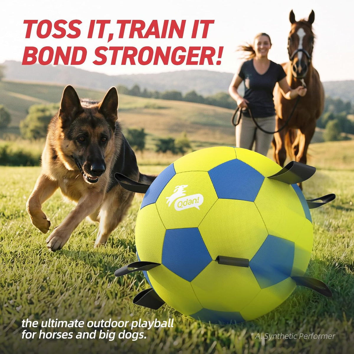 QDAN 25 Inch Herding Ball for Dog with Straps, Outdoor Dog Toys for Herding | Interactive Large Dog Herding Ball Chasing Training, Dog Ball for Border Collie, Australian Shepherd, Blue Heeler & Horses