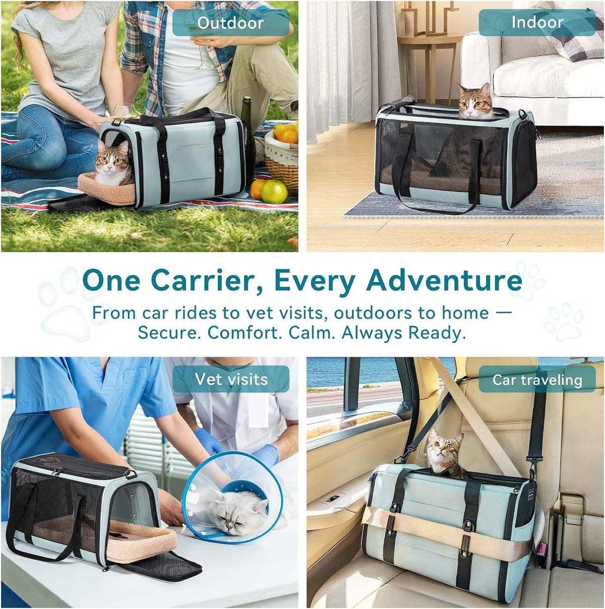 PETSFIT Cat Carrier Soft with Patented Safety Buckles, Safe for Car Travel