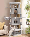 Globlazer 66in Corner Cat Tree Tower for Indoor Large Cat, C66, Light Grey
