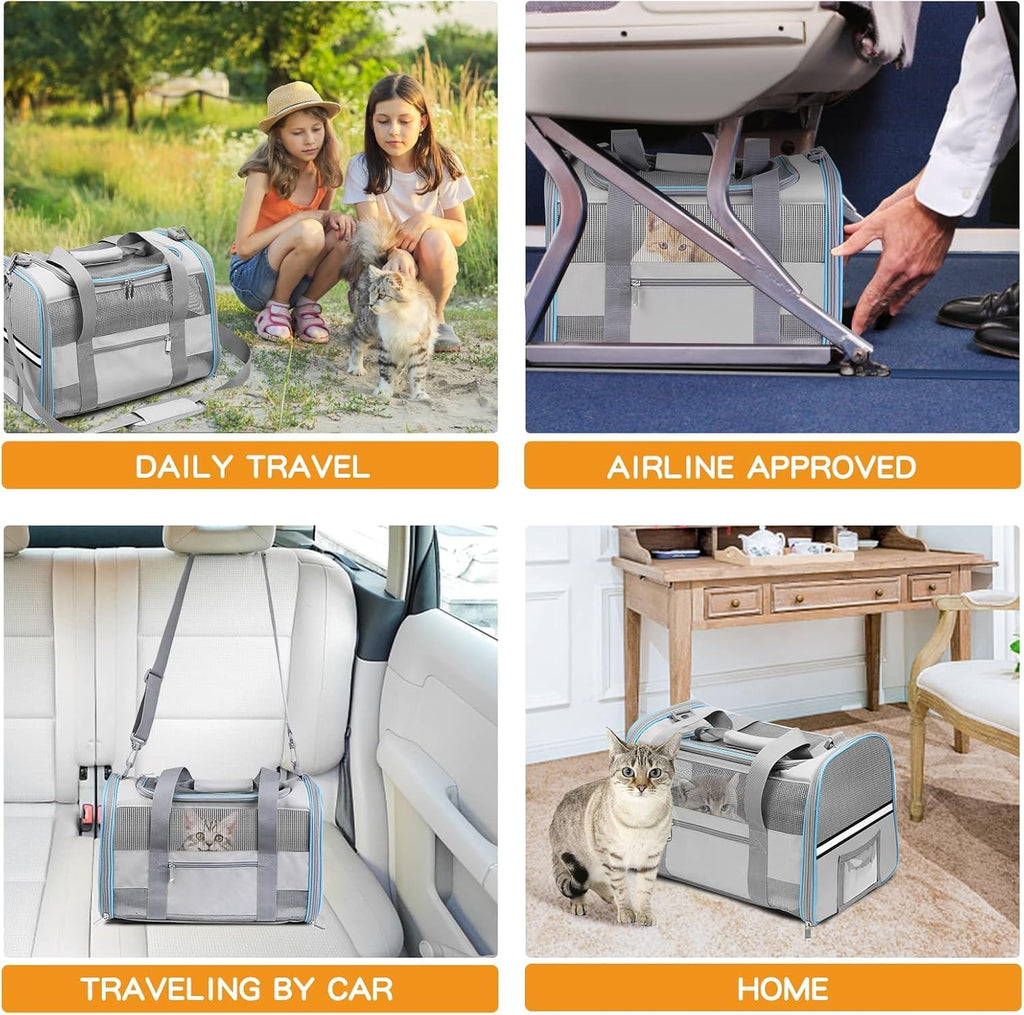 17" Soft Cat Carrier with Shoulder Strap for Travell, Light Grey