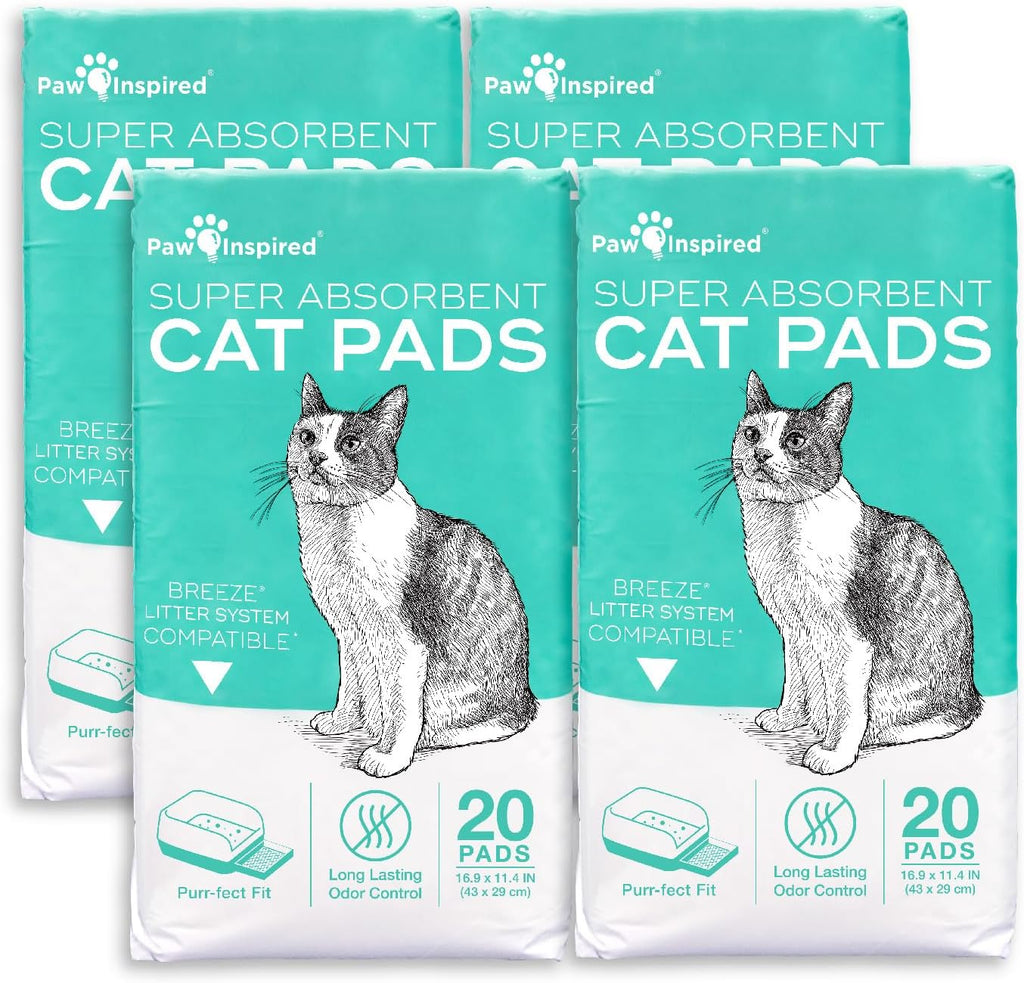 Paw Inspired Cat Pads, Generic Refills for Tidy Cats Breeze Litter Box System, Disposable Kitty Litter Liners, Super Absorbent Pee Pads, 16.9 x 11.4 Inch (Original/Unscented, 80 Count)
