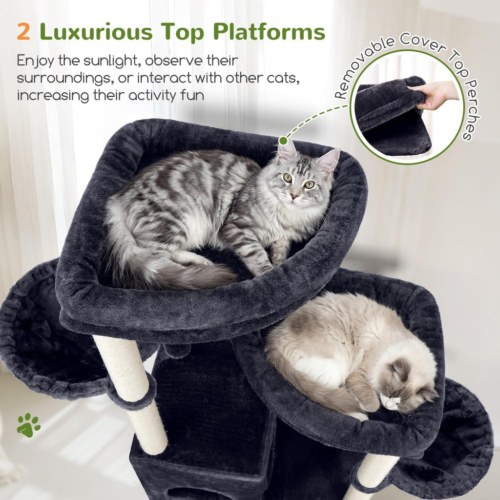 Globlazer Cat Tree Tower for Indoor Cats Large Adult, S63, Dark Grey