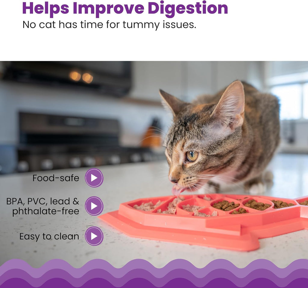 Catstages Fishie Fun Feed Mat – Non-Slip Slow Feeder Mat for Cats with Catnip, Crinkle Sounds & Engaging Play, ½ Cup Food Capacity, Pink