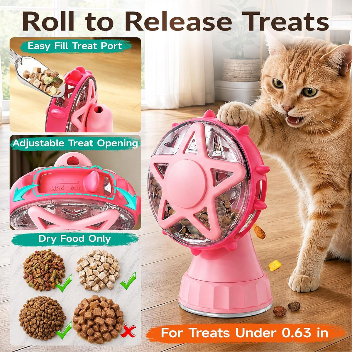 2-in-1 Interactive Cat Toy - Treat Dispenser & Teaser (Pink)
