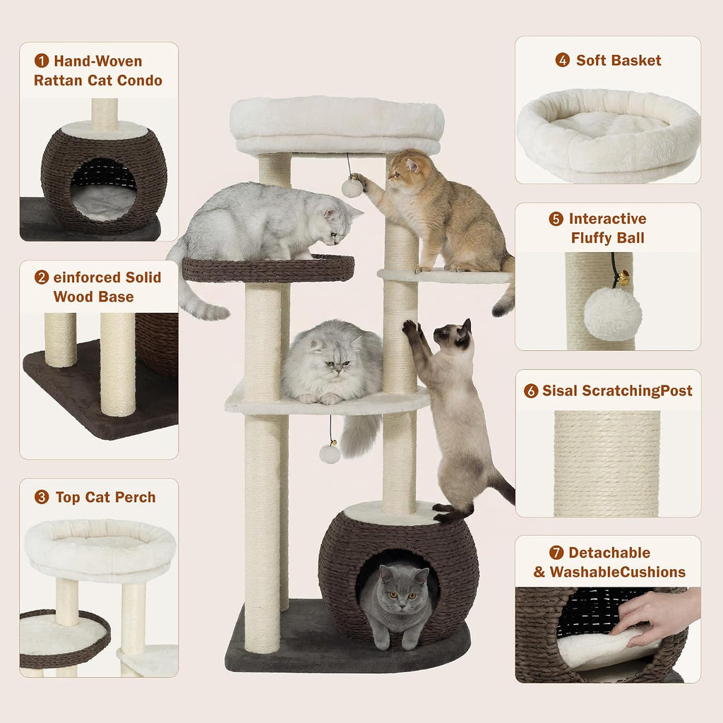 KAMABOKO Modern Cat Tree Tower, 54" Tall for Indoor Cats