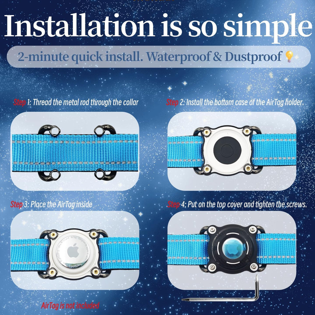 Waterproof Airtag Holder for Dog Collar, (Blue–White Accent)