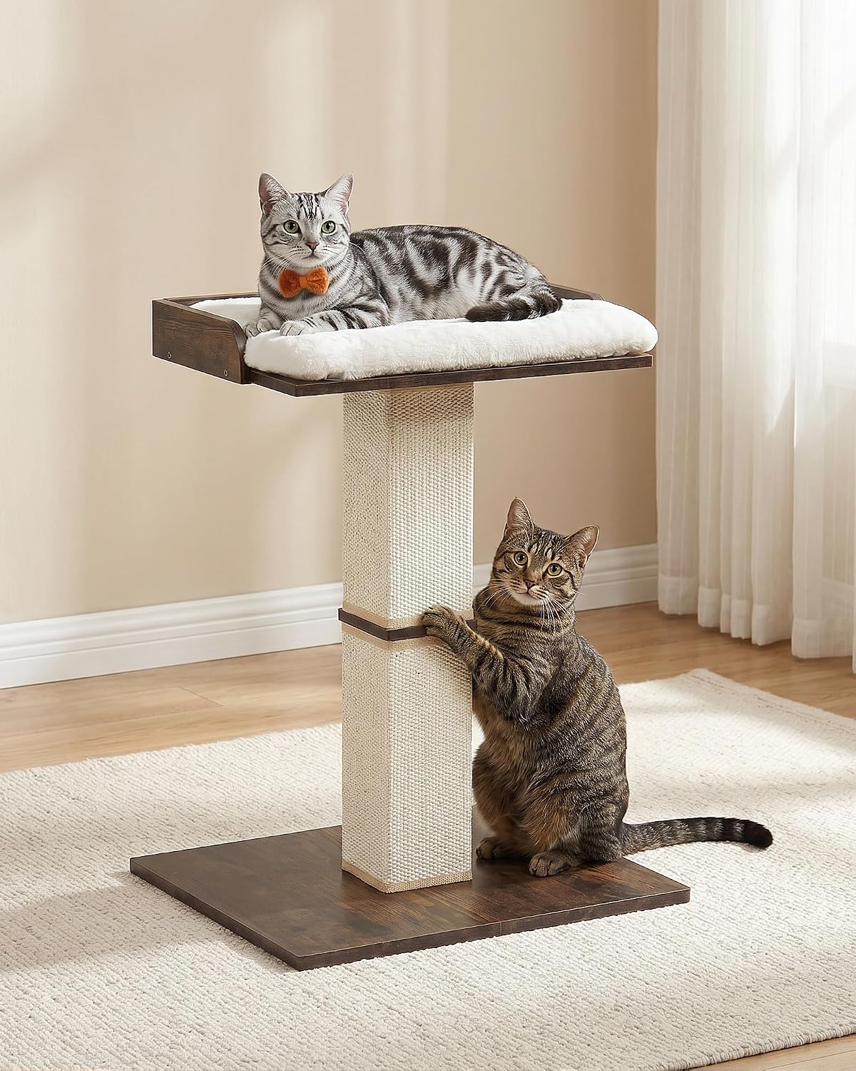 Retro Cat Scratching Post with Top Perch Bed for Indoor Cats